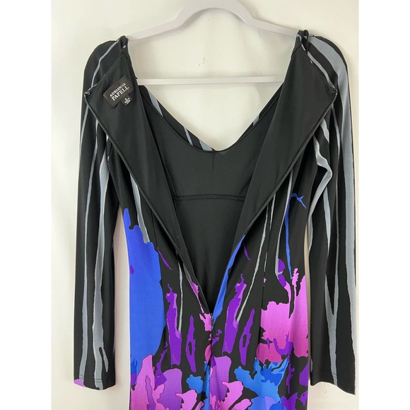 Adrianna Papell Dress Women's Black Purple Gray Floral Gown Size 4 Long Sleeves - Picture 7 of 8